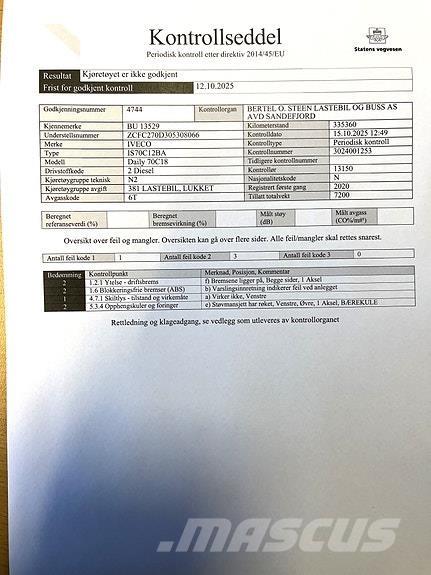 Iveco DAILY 70C18 ボックスボディー、ウイング、箱車