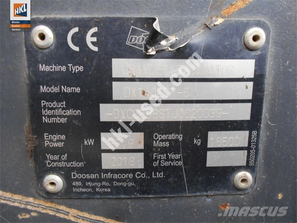 Doosan DX 140 LCR-5 大型油圧ショベル12t以上（パワーショベル・ユンボ）