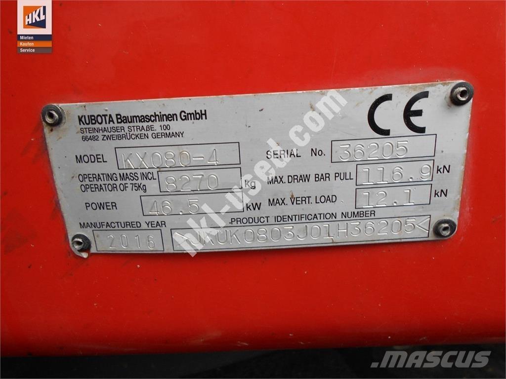 Kubota KX 080-4 ミニ油圧ショベル 7t以下（ミニユンボ・ミニディガー）