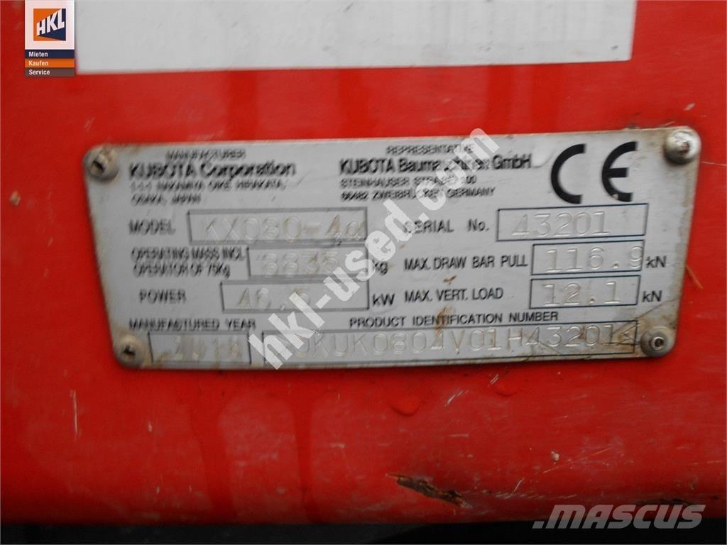 Kubota KX 080-4 ミニ油圧ショベル 7t以下（ミニユンボ・ミニディガー）