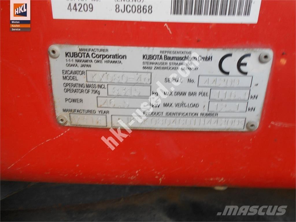 Kubota KX 080-4 ミニ油圧ショベル 7t以下（ミニユンボ・ミニディガー）