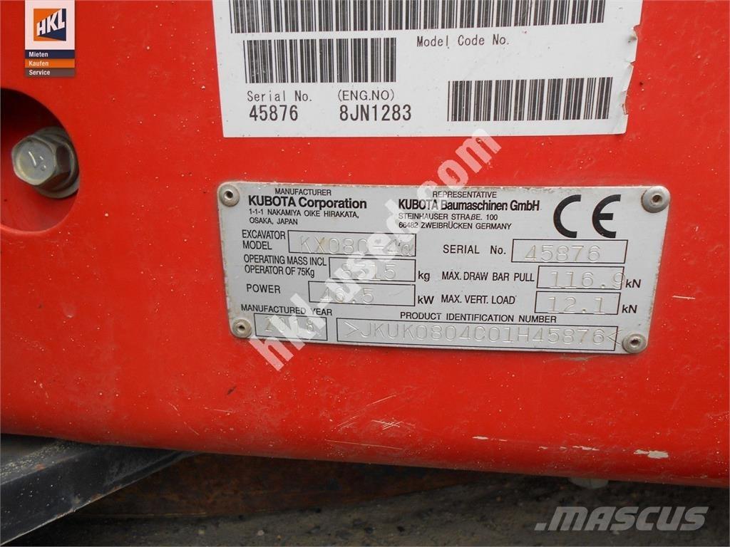 Kubota KX 080-4 ミニ油圧ショベル 7t以下（ミニユンボ・ミニディガー）
