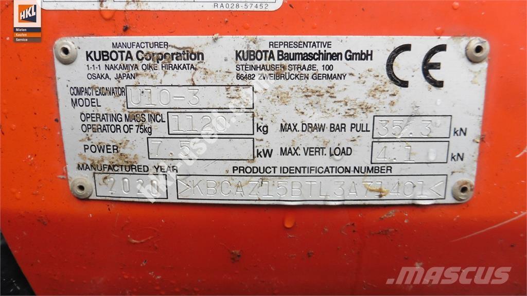 Kubota U 10-3 ミニ油圧ショベル 7t以下（ミニユンボ・ミニディガー）