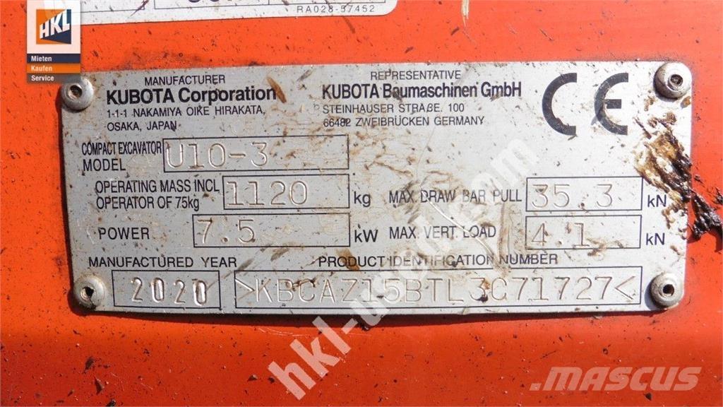 Kubota U 10-3 ミニ油圧ショベル 7t以下（ミニユンボ・ミニディガー）