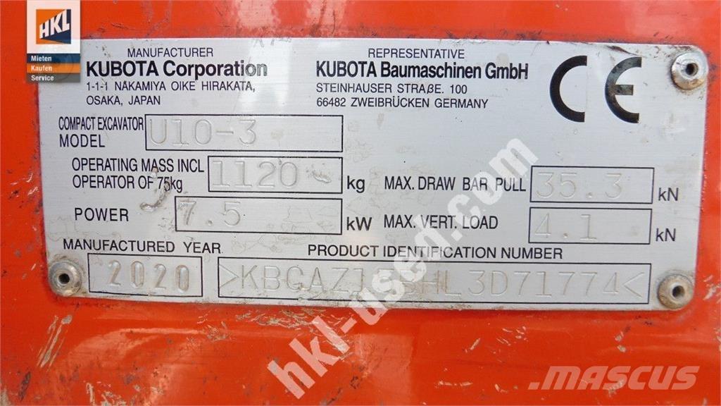 Kubota U 10-3 ミニ油圧ショベル 7t以下（ミニユンボ・ミニディガー）