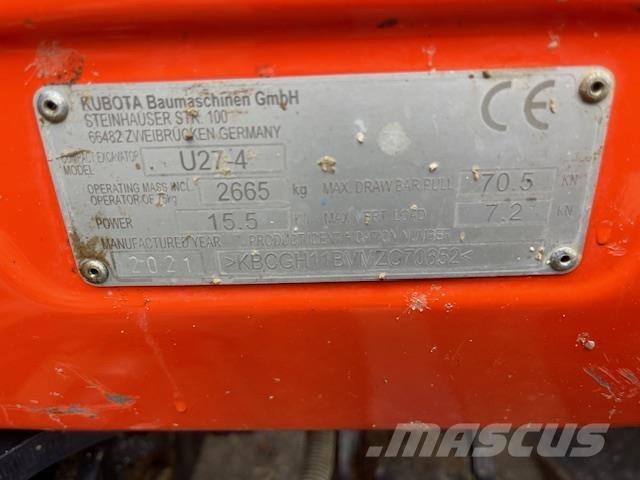 Kubota U27-4 中型油圧ショベル 7ｔ-12ｔ（ユンボ・パワーショベル・バックホー）