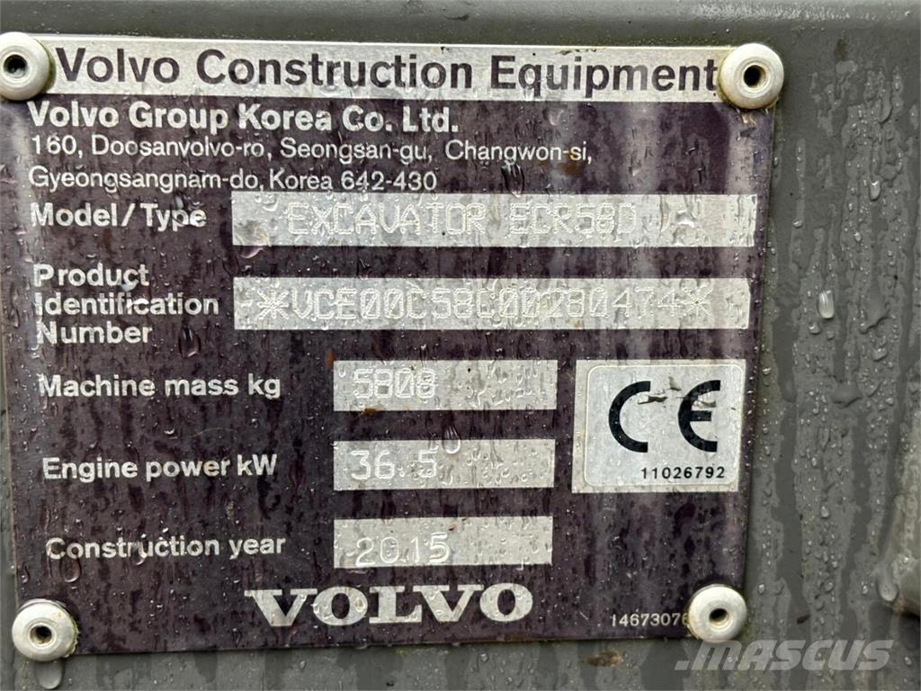 Volvo ECR 58 D ミニ油圧ショベル 7t以下（ミニユンボ・ミニディガー）
