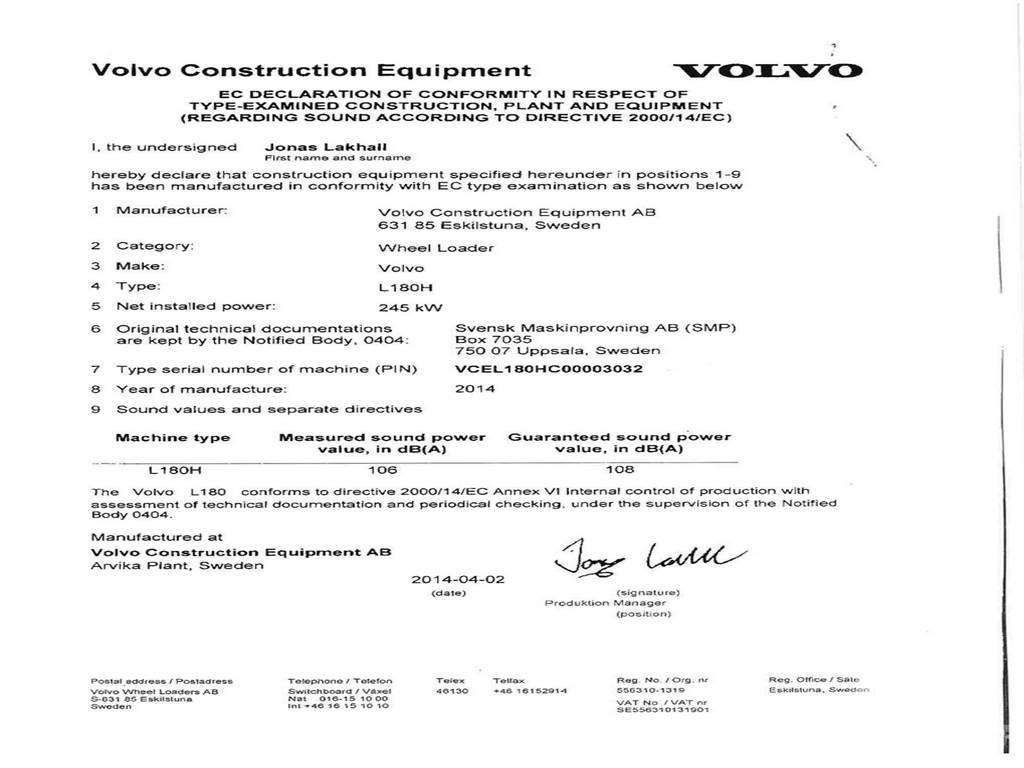 Volvo L180H ホイールローダー・タイヤショベル