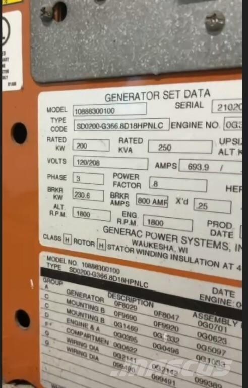 Generac SD200 ディーゼル発電機