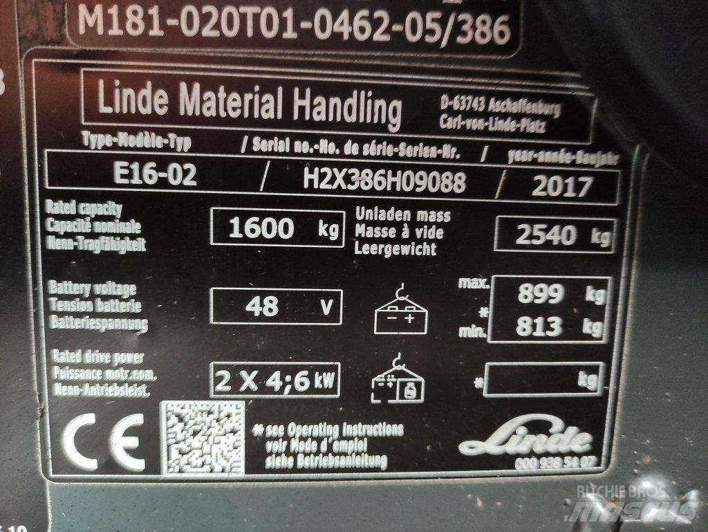 Linde E16-02-386 バッテリーフォークリフト