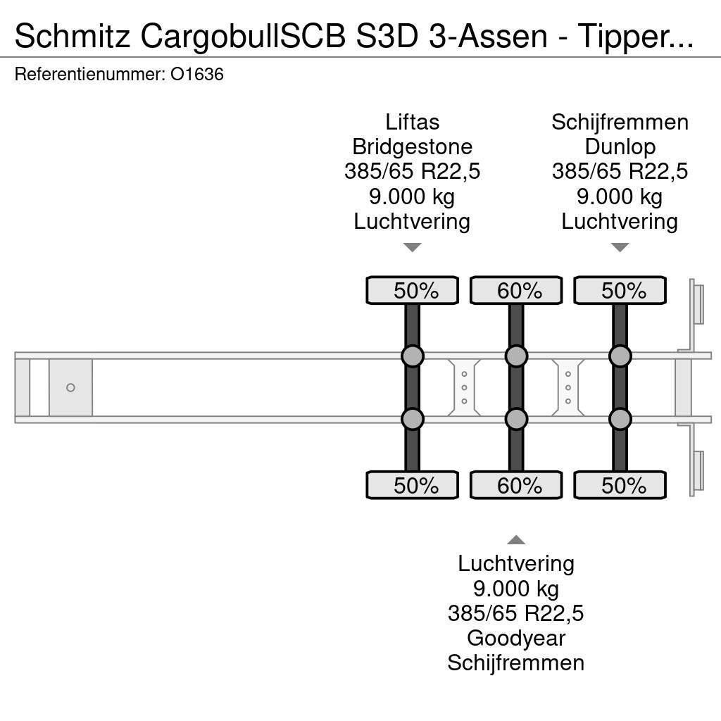 Schmitz Cargobull SCB S3D 3-Assen - Tipper 46m³ - Steel/Steel - Lift ダンプセミトレーラー