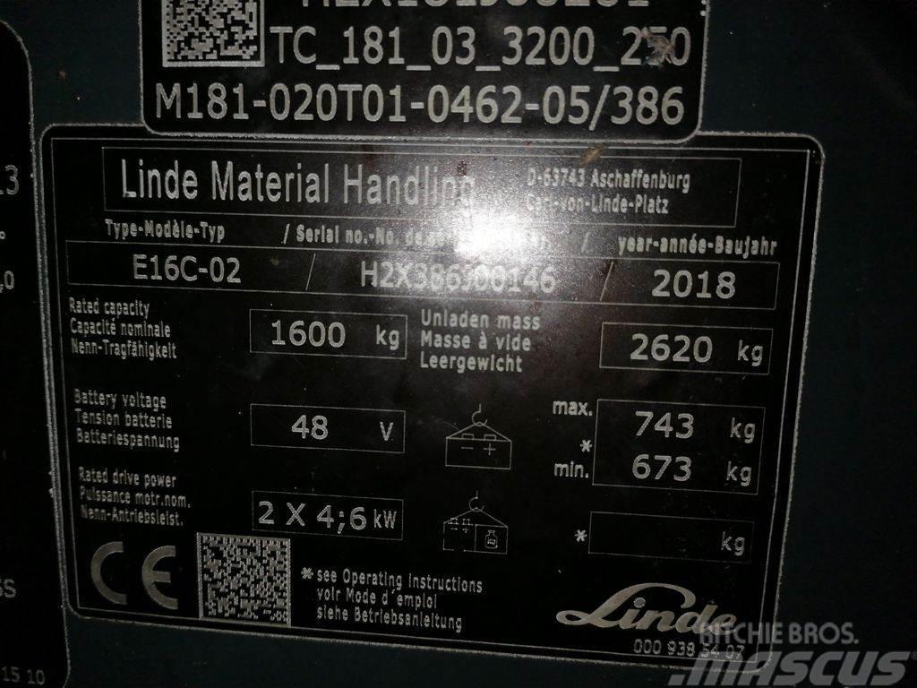Linde E16C-02 バッテリーフォークリフト