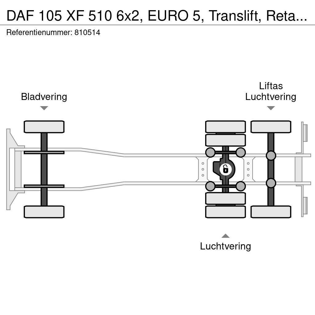 DAF 105 XF 510 6x2, EURO 5, Translift, Retarder, Manua アームロール